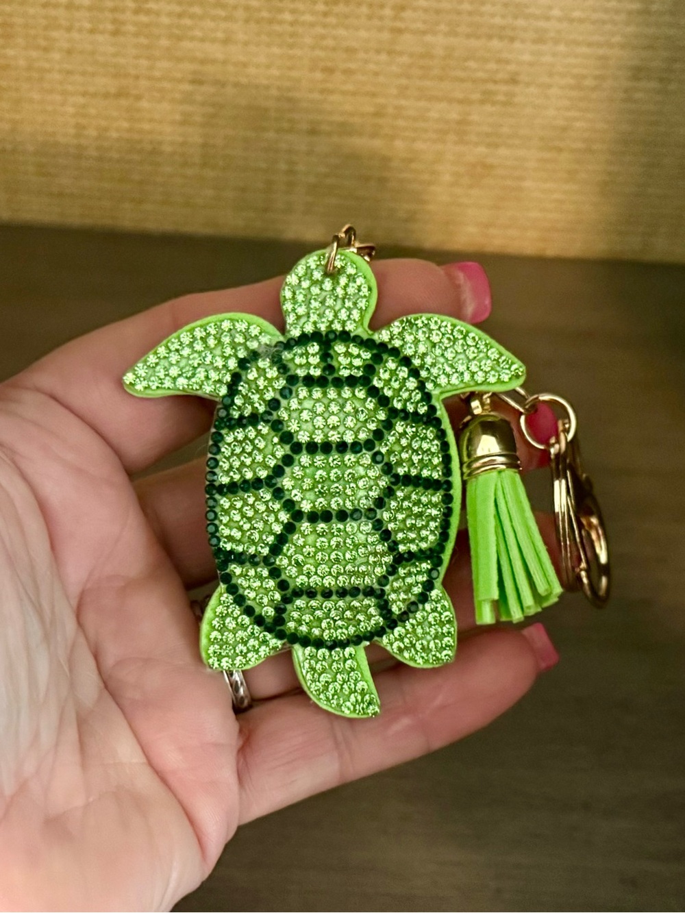 $38.00- Green Crystal Sea Turtle Bag Charm Keychain